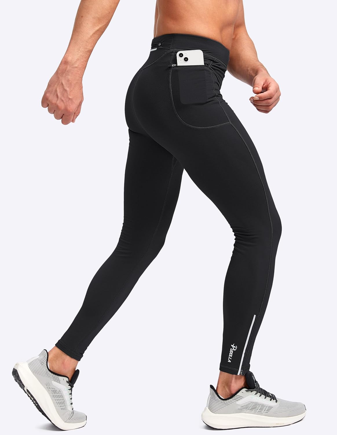 Close-up of fleece-lined interior of men's compression leggings