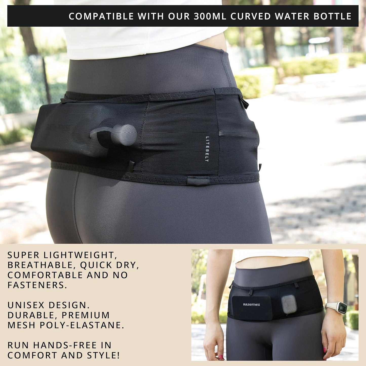 Woman wearing LiteBelt running belt during outdoor run