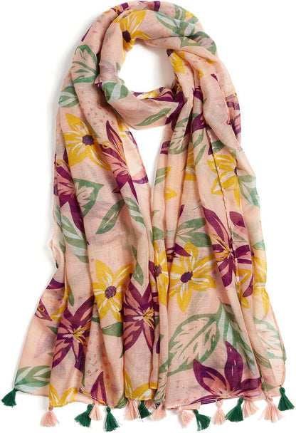 Scarf for Women Lightweight Soft Floral Leopard Printed Scarves Fall Winter Fashion Shawl Wrap with Fringe