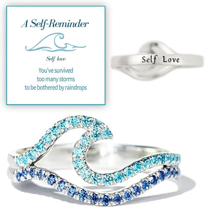 Blue wave inspirational self love reminder ring for women