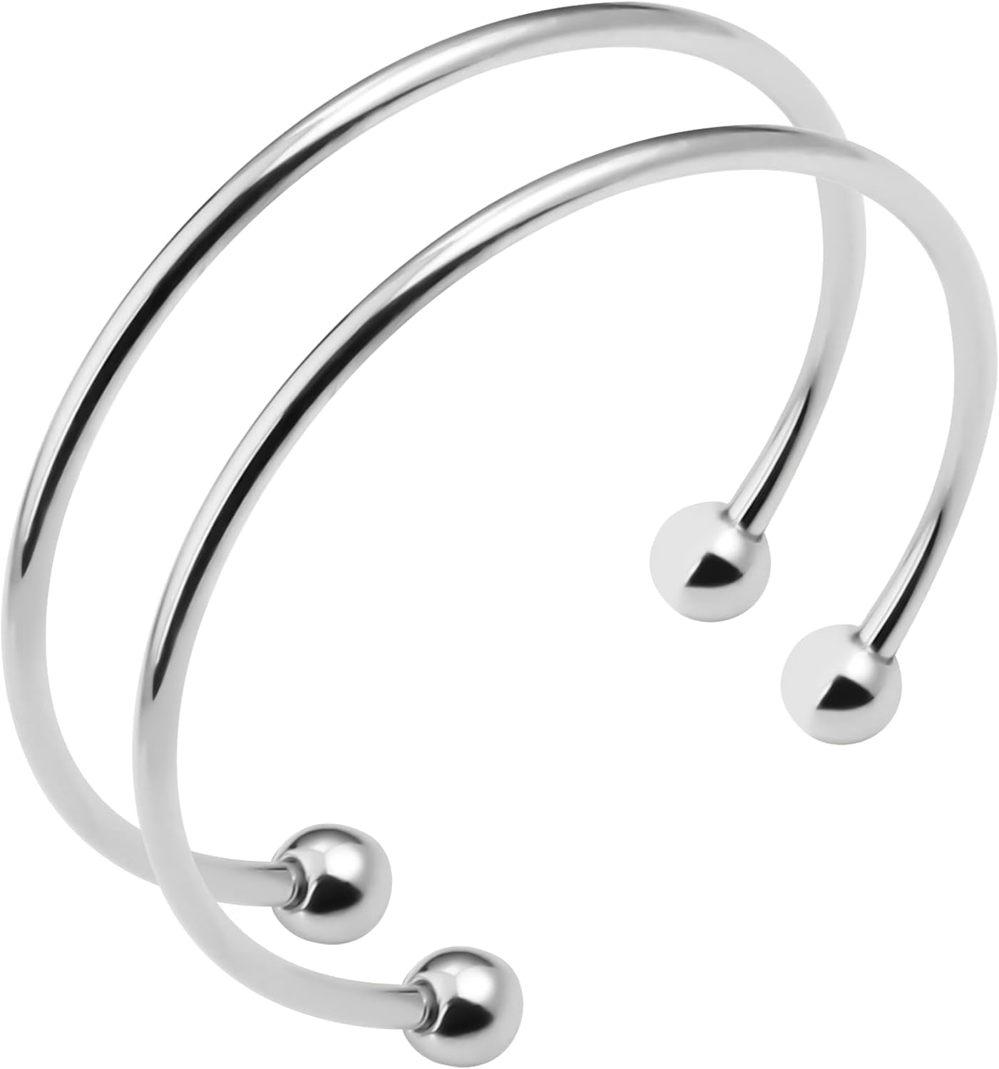 Stainless Steel Adjustable Bangle Bracelets for Women Gold/Silver/Rhodium Plated Simple Bangles Bracelets 3Mm Stacking Open Cuff Bangles Set 2 Pcs/Lot Gifts Jewelry