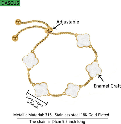 Clover Bracelet for Women 18K Gold Plated White/Black/Gold Flower Four Leaf Clover Bracelets Trendy Adjustable Jewelry Luky Gifts for Women