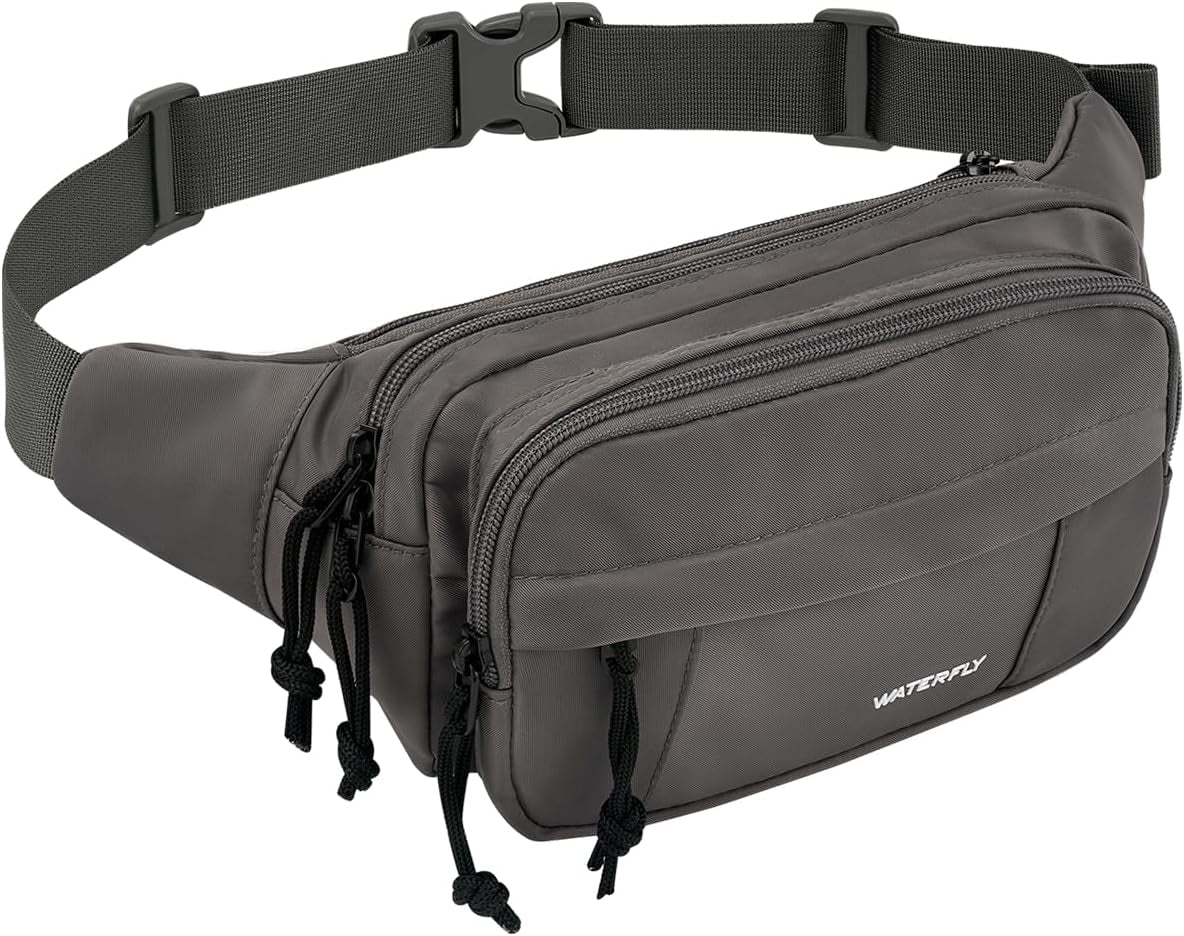 WATERFLY Fanny Pack Waist Packs: Large Crossbody Fanny Packs for Women Men with 5 Zipper Pockets Adjustable Strap Waist Bags Hip Pack for Traveling Cycling Running Hiking-Black