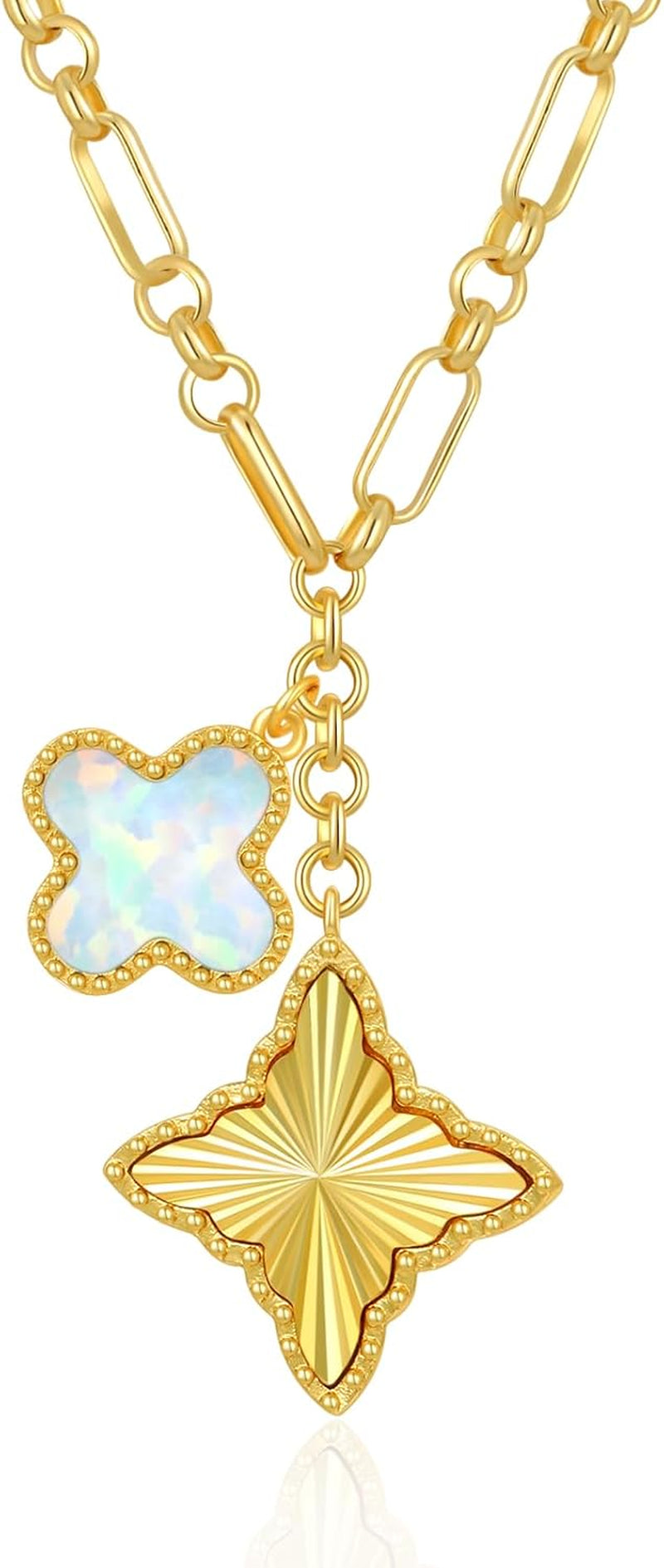 Clover Necklace for Women, 14K Gold Four Leaf Clover Pendant Necklaces Lucky Dainty Trendy Jewelry Gifts for Women