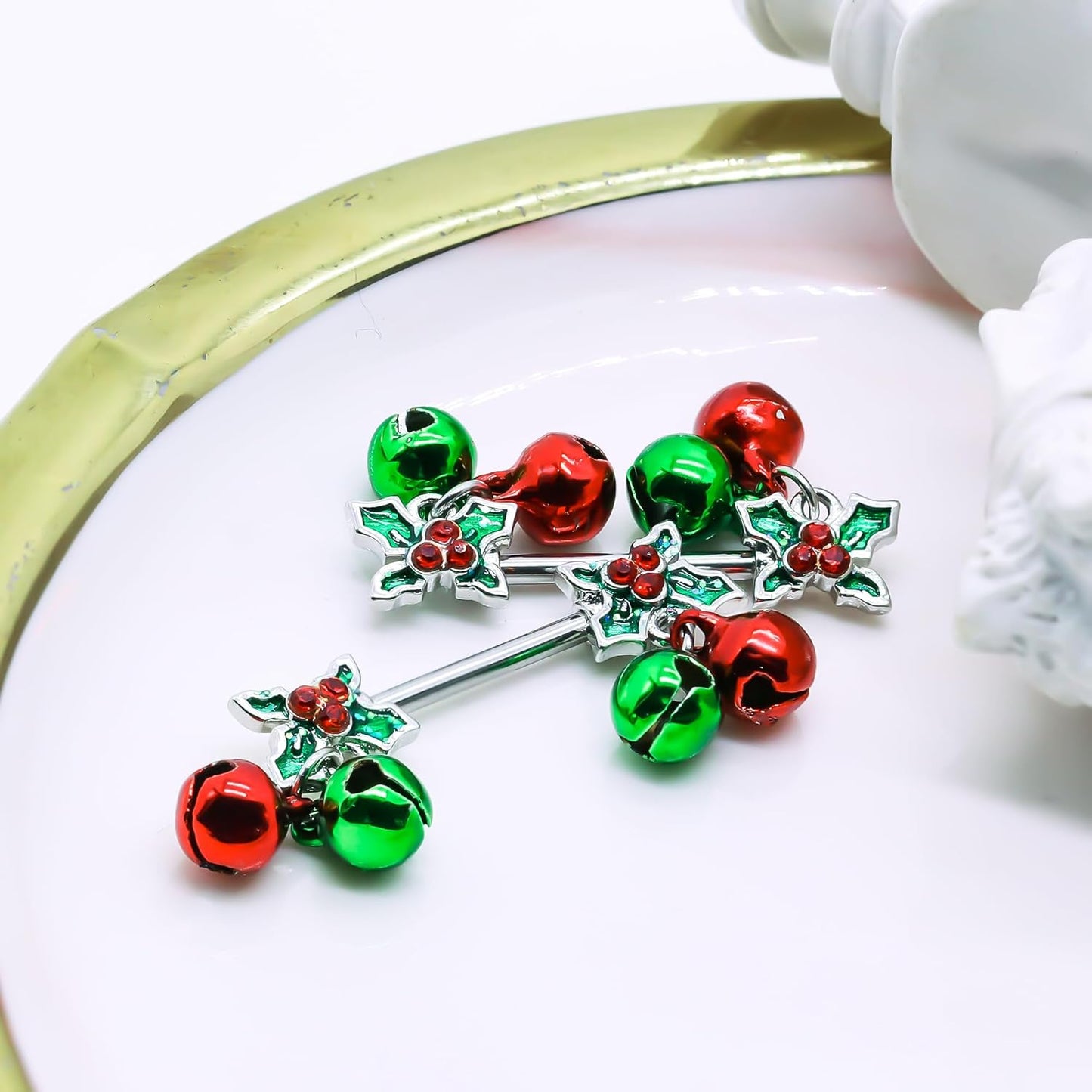 14G Christmas Nipple Barbell Jingling Bell Ring 316L Surgical Stainless Steel Women'S Nipple Rings for Christmas Body Piercing Jewelry