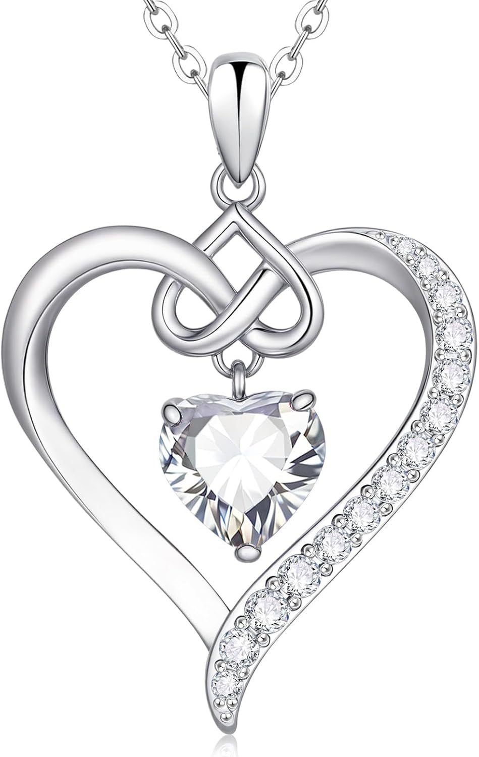 Heart Birthstone Pendant Necklaces for Women - Dainty 925 Sterling Silver Necklace 12 Month Birthstone Jewelry Birthday Anniversary Christmas Jewelry Gifts for Girlfriend Mom Daughter Lady Her