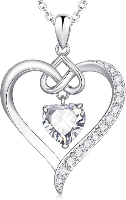 Heart Birthstone Pendant Necklaces for Women - Dainty 925 Sterling Silver Necklace 12 Month Birthstone Jewelry Birthday Anniversary Christmas Jewelry Gifts for Girlfriend Mom Daughter Lady Her