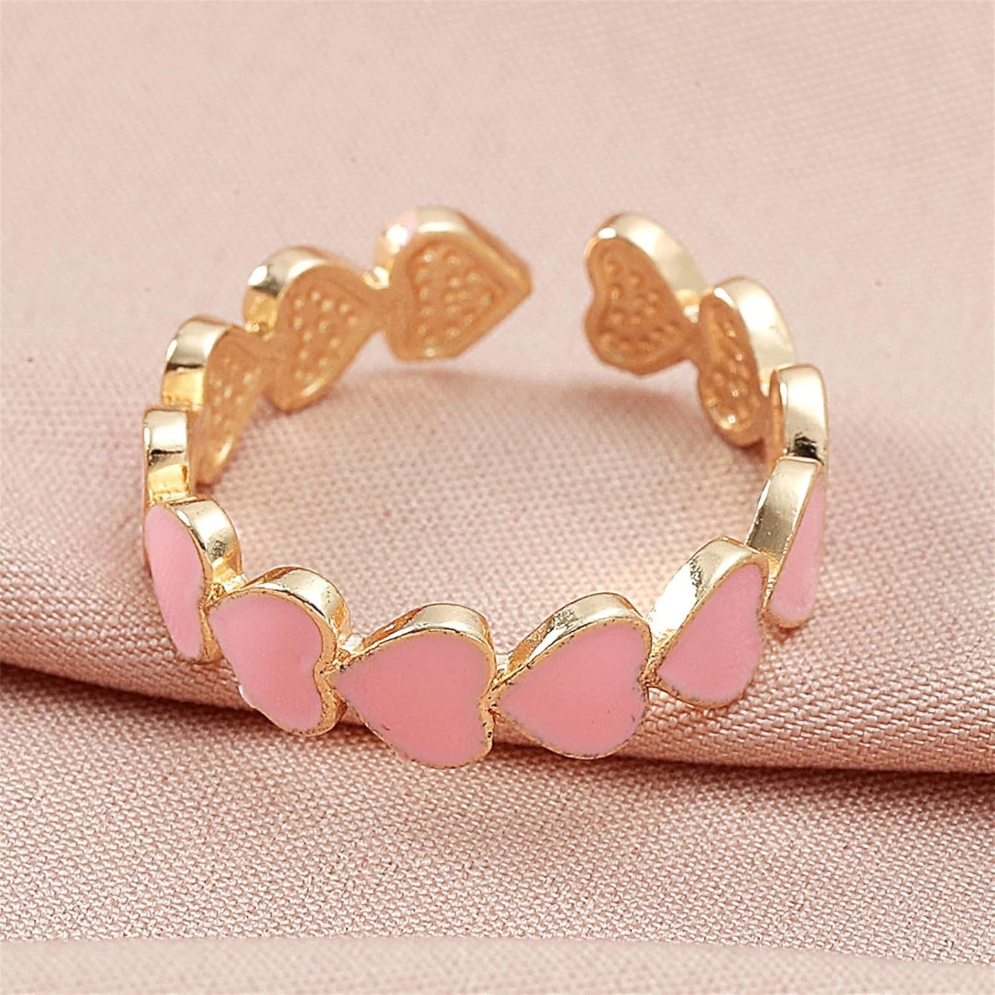 Colorful Enamel Heart Finger Ring Gold Silver Plated Sweet Pink Love Hearts Adjustable Open Promise Rings for Women Wedding Bridal Birthday Party Valentines Day Christmas Fashion Jewelry Gifts