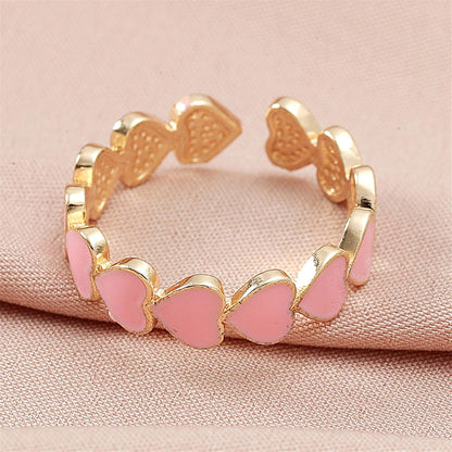 Colorful Enamel Heart Finger Ring Gold Silver Plated Sweet Pink Love Hearts Adjustable Open Promise Rings for Women Wedding Bridal Birthday Party Valentines Day Christmas Fashion Jewelry Gifts