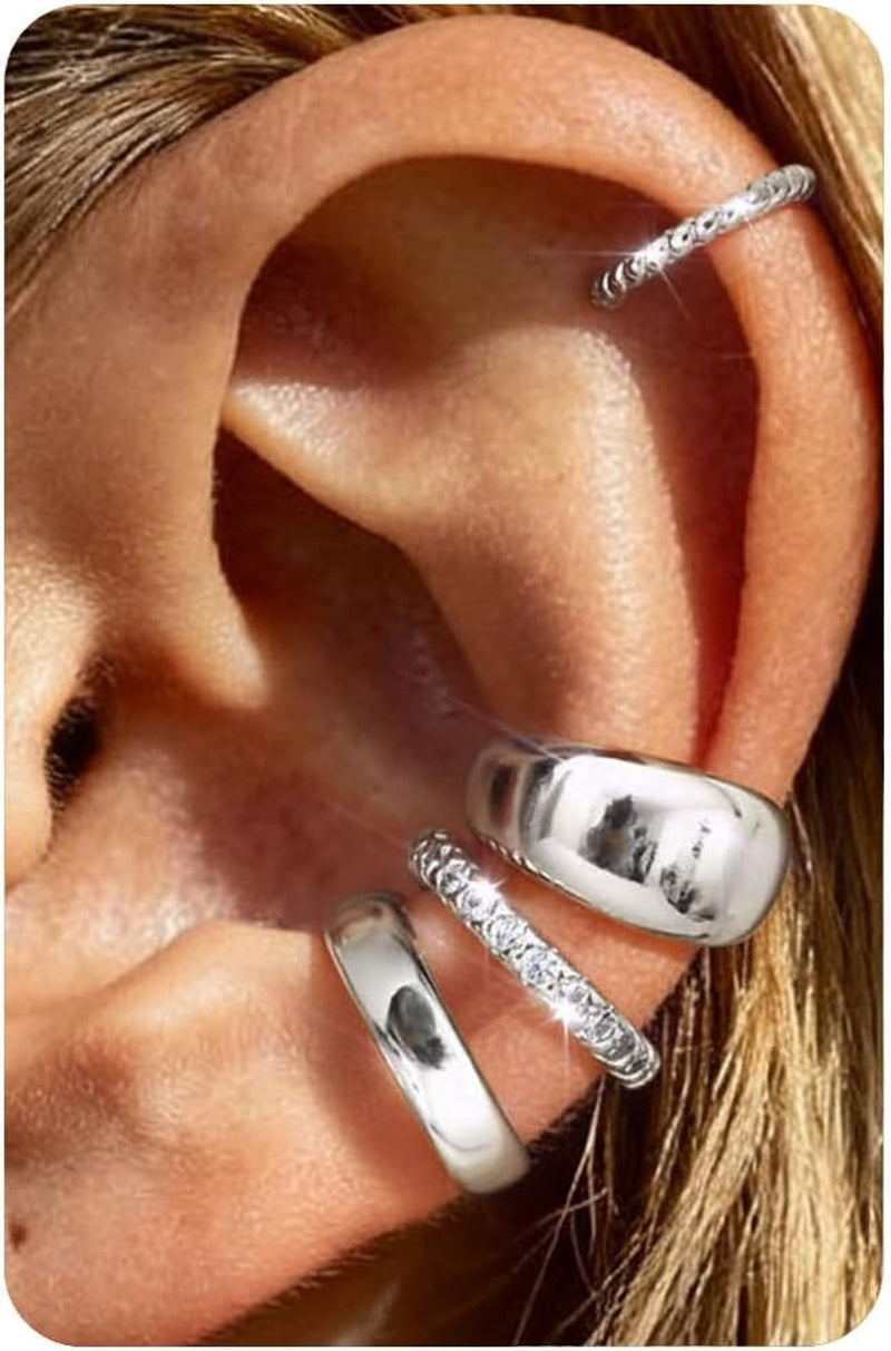 𝟒𝐏𝐚𝐢𝐫𝐬 14K Gold Plated Ear Cuff Earrings for Women Non Piercing - Hypoallergenic Ear Cuffs 14K Silver/Gold Plated Non Tarnish Clip on Cartilage Earrings Fake Earring Set Trendy Jewelry