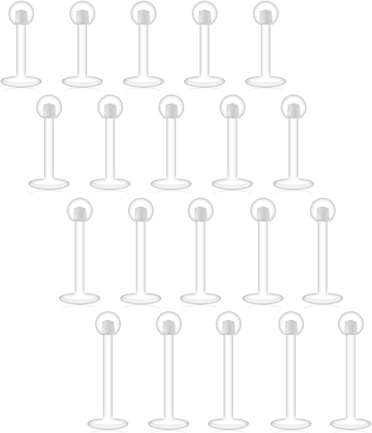 D.Bella Clear Cartilage Earring-16Pcs 16G Clear Acrylic Bioflex Tragus Retainer Lip Rings Nose Studs Labret Ear Helix Earring Clear 6Mm/8Mm/10Mm/12Mm