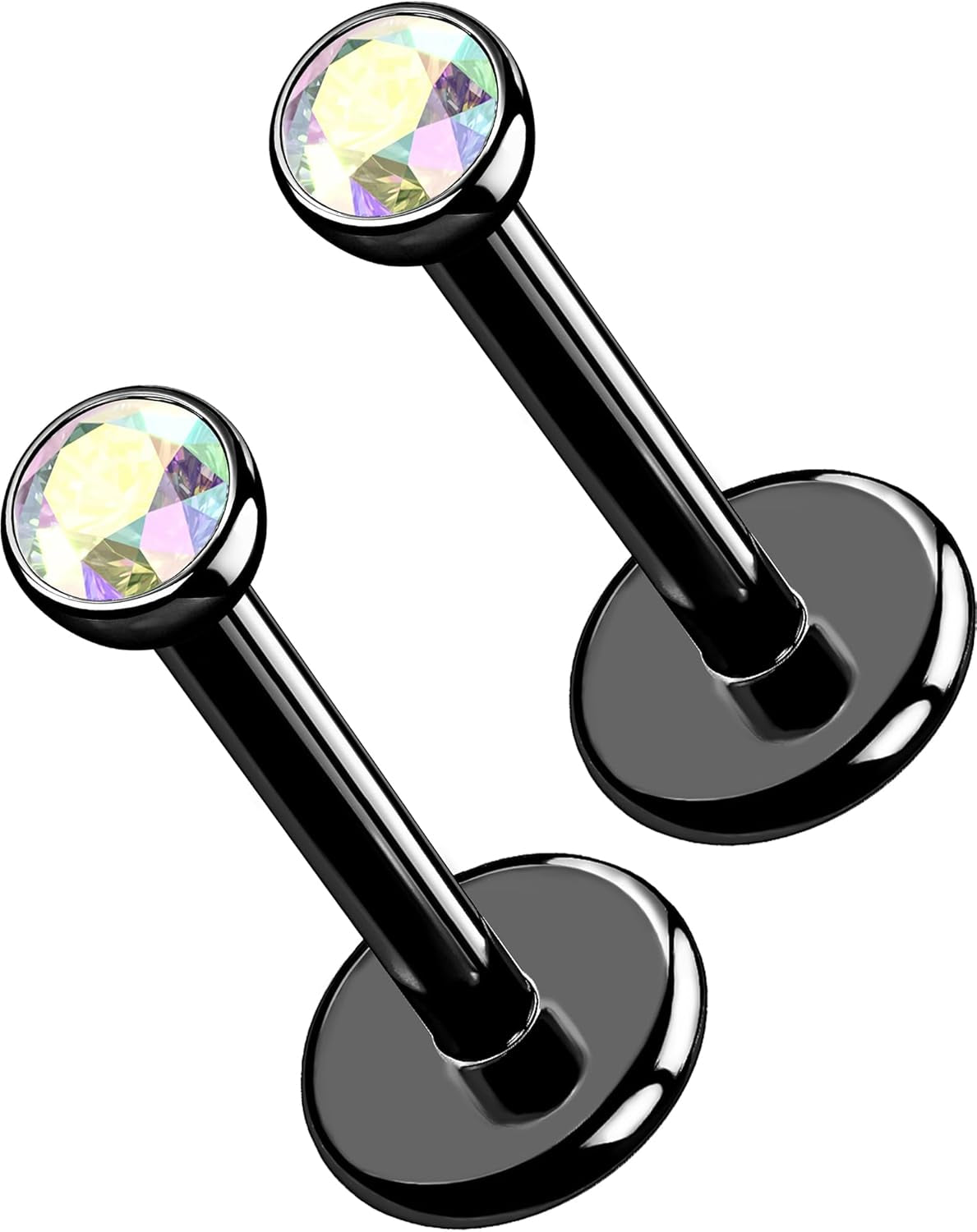 OUFER 2Pcs 20G/18G/16G G23 Titanium Threadless Nose Stud Earrings Flat Back Tiny CZ Small Nose Helix Cartilage Tragus Conch Labret Medusa Monroe Piercing Jewelry for Women Men