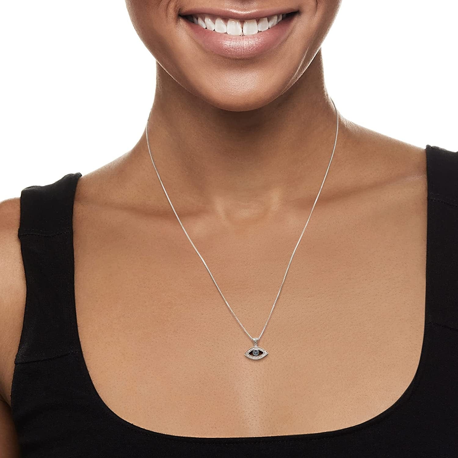 0.10 Ct. T.W. Blue and White Diamond Evil Eye Pendant Necklace in Sterling Silver