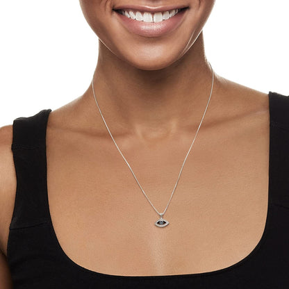 0.10 Ct. T.W. Blue and White Diamond Evil Eye Pendant Necklace in Sterling Silver
