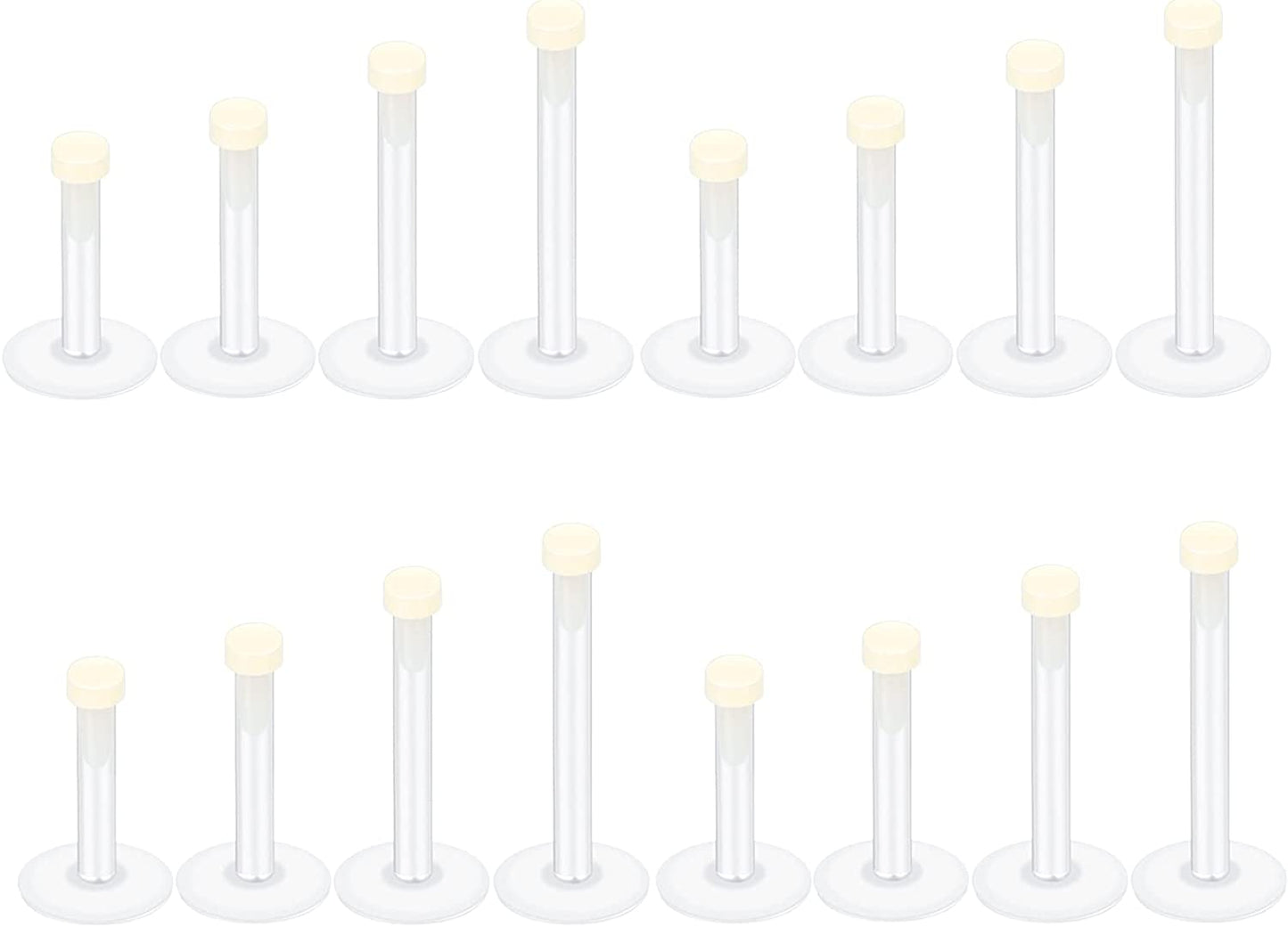 Oveta Clear Piercing Retainers Flexible Bioflex 14G 16G 20G Navel Belly Button Ring Lip Labret Piercings Retainer Eyebrow Tongue Barbells Cartilage Tragus Earrings Retainer 36-90PCS Apparel & Accessories > Jewelry > Body Jewelry Oveta 16pcs Lip Studs-Light Yellow  