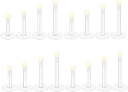 Oveta Clear Piercing Retainers Flexible Bioflex 14G 16G 20G Navel Belly Button Ring Lip Labret Piercings Retainer Eyebrow Tongue Barbells Cartilage Tragus Earrings Retainer 36-90PCS Apparel & Accessories > Jewelry > Body Jewelry Oveta 16pcs Lip Studs-Light Yellow  