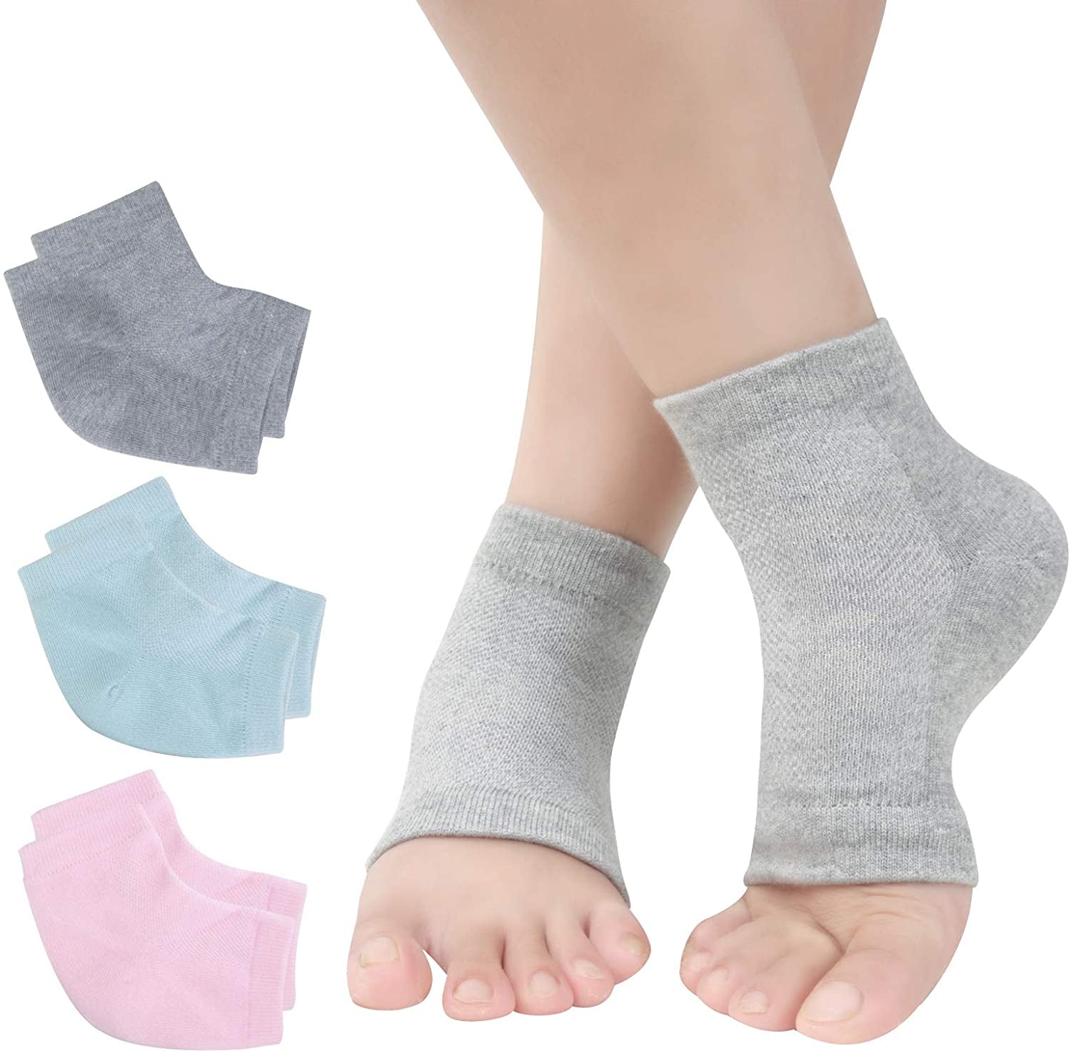 Vented Moisturizing Gel Heel Socks, 3 Pairs Toeless Spa Sock for Foot Care Treatment, Cracked Heels, Dry Feet, Foot Calluses (Gray, Green, Pink) Health & Beauty > Personal Care > Foot Care Exptolii Gray, Green, Pink  