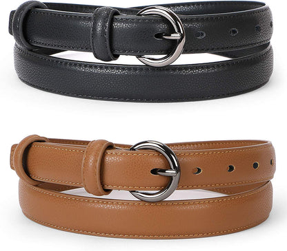 WERFORU 2 Pack Women Leather Belt Waist Skinny Dress Belts Solid Pin Buckle Belt for Jeans Pants Apparel & Accessories > Clothing Accessories > Belts WERFORU A-black/Brown Fit Size 46"-50" 
