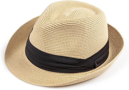 DRESHOW Women Straw Panama Hat Fedora Beach Sun Hat Wide Brim Straw Roll up Hat UPF 50+ Apparel & Accessories > Clothing Accessories > Hats DRESHOW 1 Pack:aa Beige F  