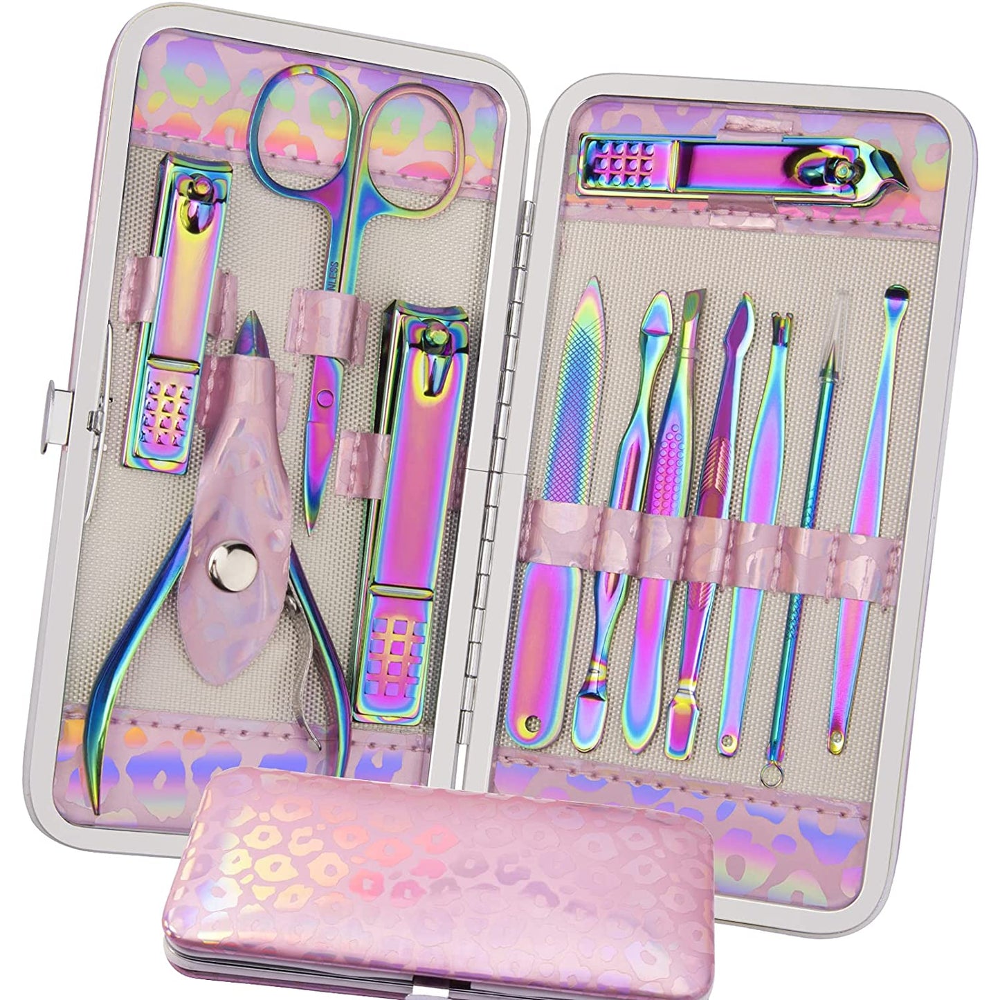 Manicure Set Nail Clippers Pedicure Kit - 12Pcs Stainless Steel Nail Kit, Colorful Professional Nail Care Kit Nail Files & Scissors Tools for Hands Foot Facial - Pink Health & Beauty > Personal Care > Foot Care ANRUI pink  