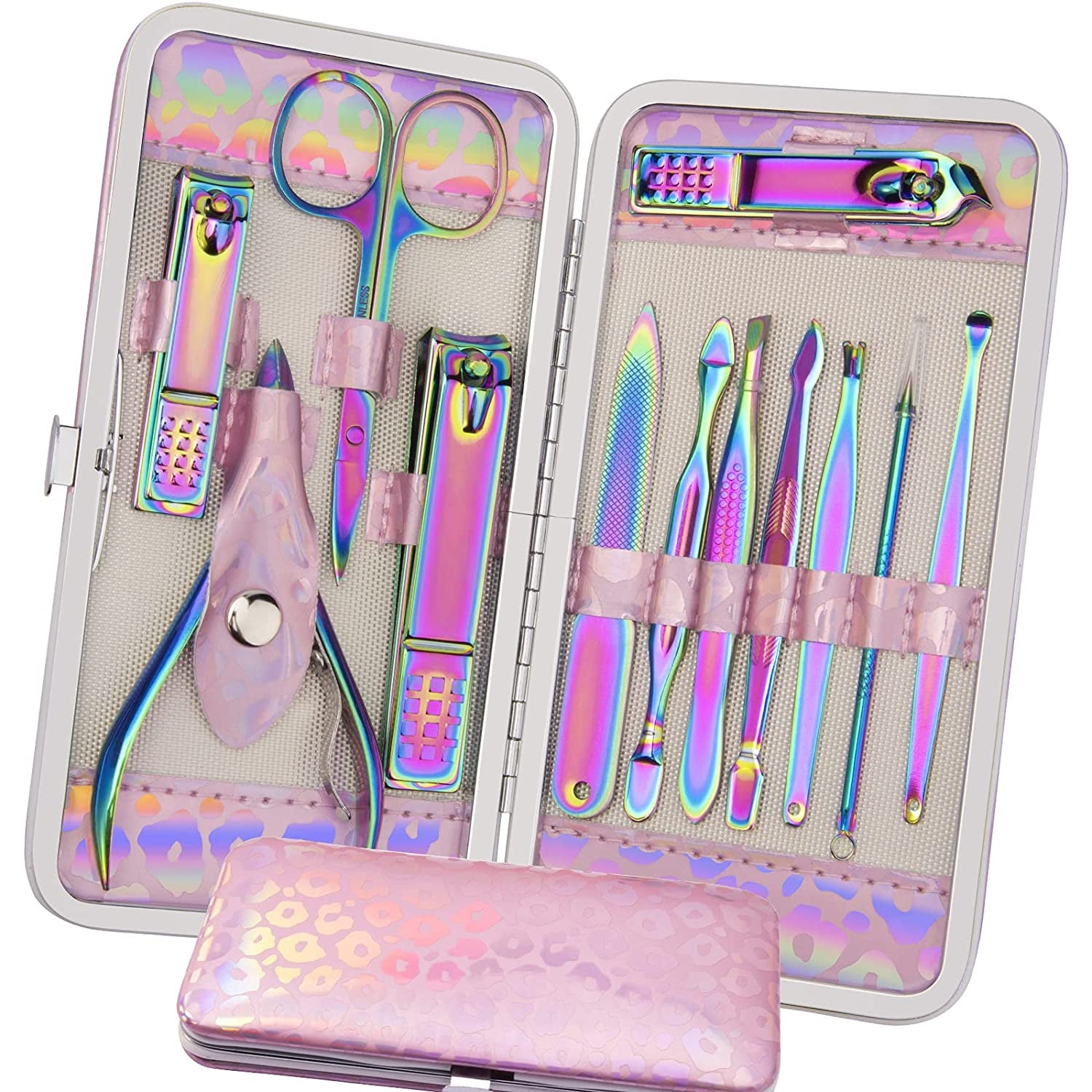 Manicure Set Nail Clippers Pedicure Kit - 12Pcs Stainless Steel Nail Kit, Colorful Professional Nail Care Kit Nail Files & Scissors Tools for Hands Foot Facial - Pink Health & Beauty > Personal Care > Foot Care ANRUI pink  