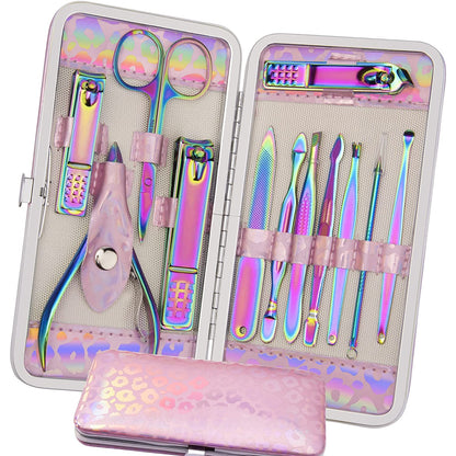 Manicure Set Nail Clippers Pedicure Kit - 12Pcs Stainless Steel Nail Kit, Colorful Professional Nail Care Kit Nail Files & Scissors Tools for Hands Foot Facial - Pink Health & Beauty > Personal Care > Foot Care ANRUI pink  