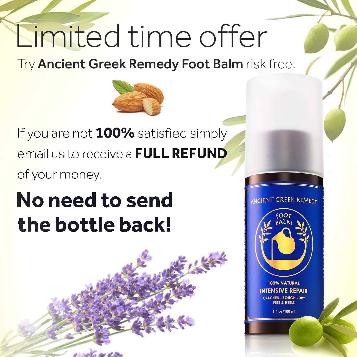 Organic Foot Cream Made of Olive, Almond, Grapeseed, Lavender & Vitamin E Oil. Balm Moisturizer for Cracked Dry Feet, Hands, Heels, Elbows, Nails, Knees. Natural Foot Care Lotion 3.4 Oz Health & Beauty > Personal Care > Foot Care Ancient Greek Remedy   