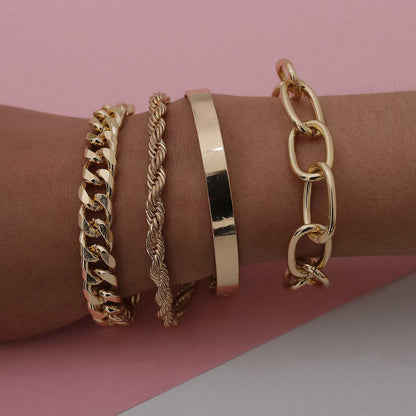 Fxmimior Dainty Boho Gold Silver Chain Bracelets Set for Women Adjustable Fashion Beaded Chunky Flat Cable Chain Punk Bracelets Jewelry for Women Girls Gift Set of 4 (Gold) Apparel & Accessories > Jewelry > Bracelets fxmimior   
