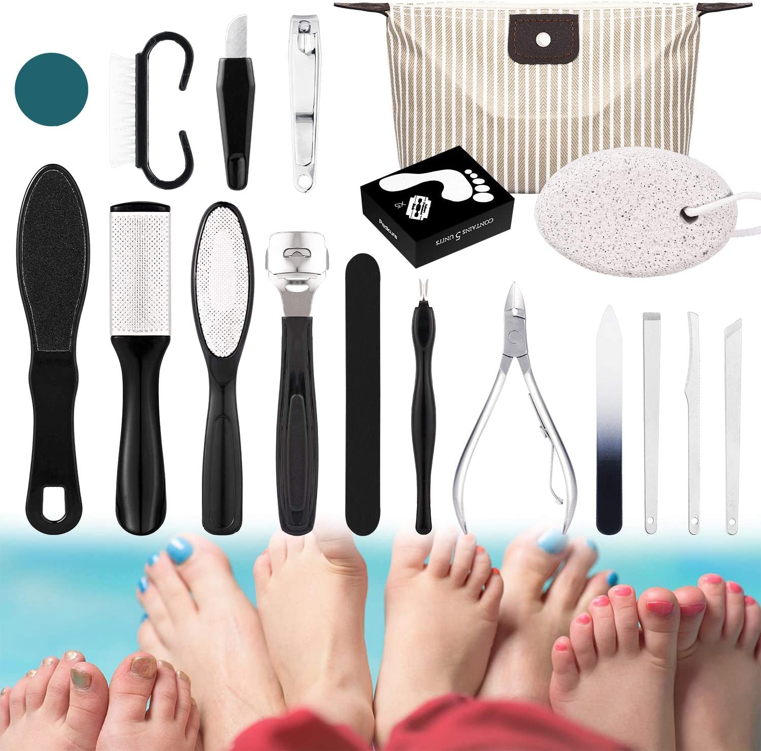 Whaline Pedicure Tools Kit, Dead Skin Tool Set 18 in 1, Stainless Steel Foot Callus Remover, Foot File Rasp, Nail Toenail Clipper, Pumice Stone, Foot Peel, Foot Care Kit for Women Men Salon or Home Health & Beauty > Personal Care > Foot Care Whaline   