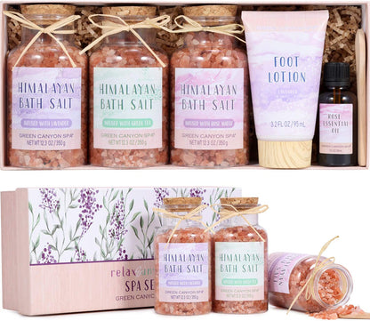 Pink Himalayan Bath Salt Gift Set - Body Foot Spa Kit with Rose Essential Oil & Moisturize Foot Lotion, Revitalize and Soothe Skin, Foot Care Spa Gift Foot Soak for Women Relaxing Christmas Gifts Health & Beauty > Personal Care > Foot Care Green Canyon Spa   
