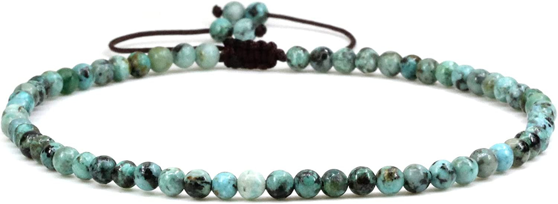 Keleny Natural Gemstone 4Mm round Bead Charm Stretch Anklet for Women Brown Rope Adjustable 8.6-11 Inch Apparel & Accessories > Jewelry > Anklets Kelenystones Green African Turquoise  
