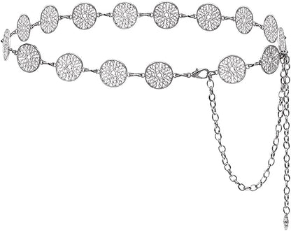 Fashion Womens Metal Silver Gold Body Waist Chain Belts for Dresses Jeans Apparel & Accessories > Jewelry > Body Jewelry NONGFUGE Silver L:59"(39"+ Extended chain 20") 