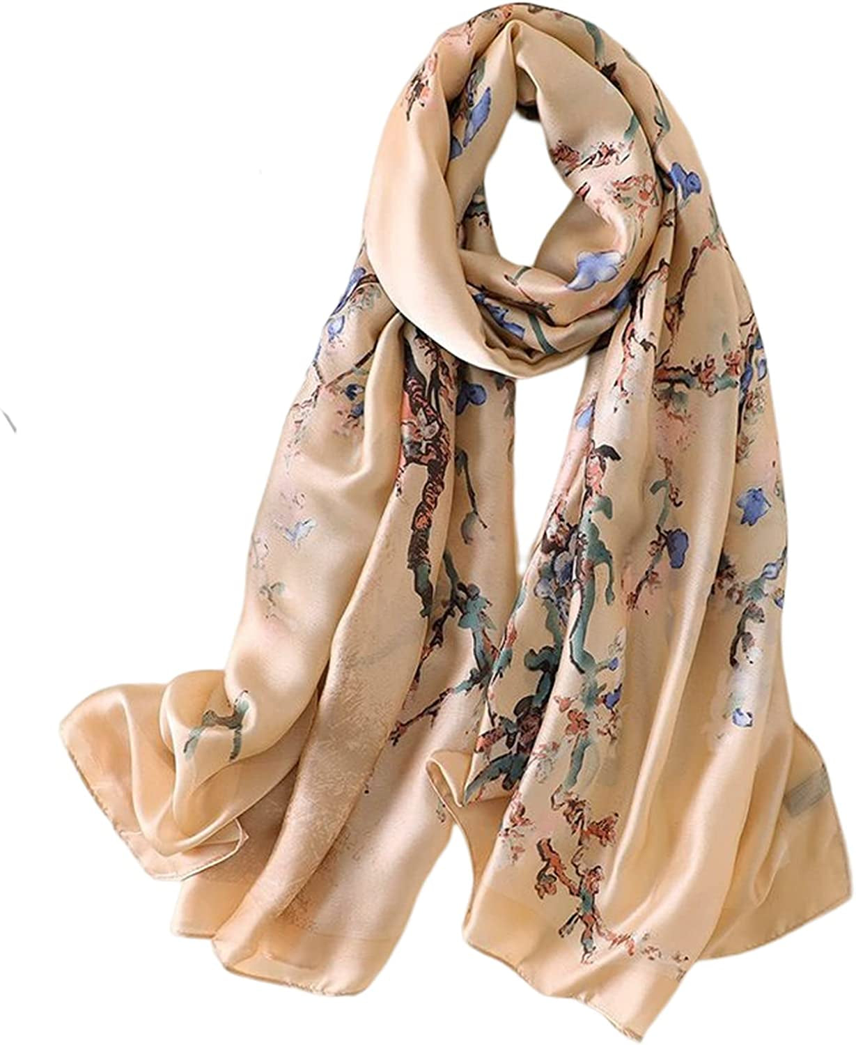 Fashion Scarves 100% Silk Felling Scarf Long Lightweight Sunscreen Shawls Wrap for Women Hair Scarves Apparel & Accessories > Clothing Accessories > Scarves & Shawls Aufeel Khaki Romance  