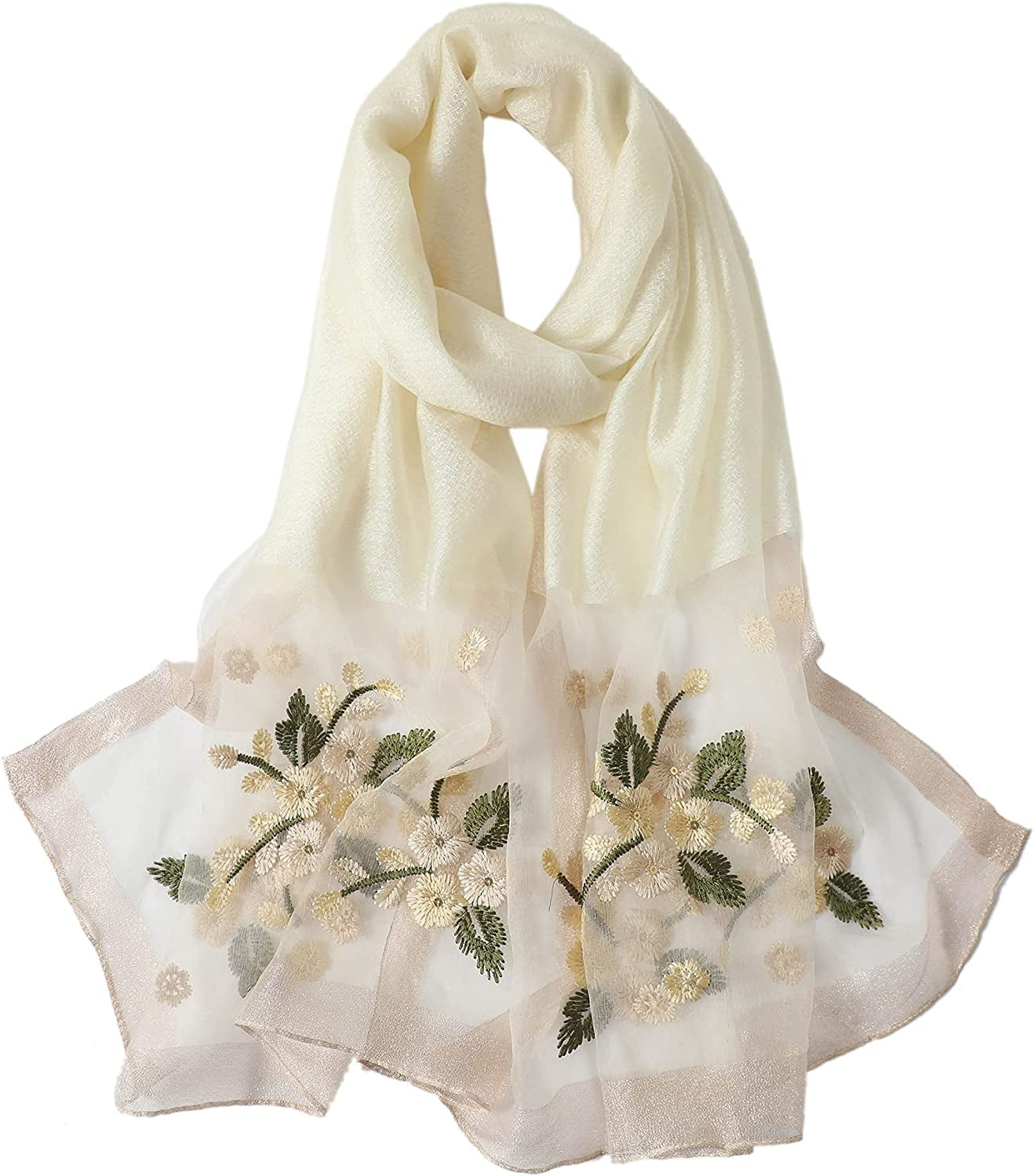WINCESS.YU Silk Scarf for Women Lightweight Shawls and Wraps for Weddings Fashion Pashmina Shawl Embroidered Scarves Apparel & Accessories > Clothing Accessories > Scarves & Shawls WINCESS.YU White  