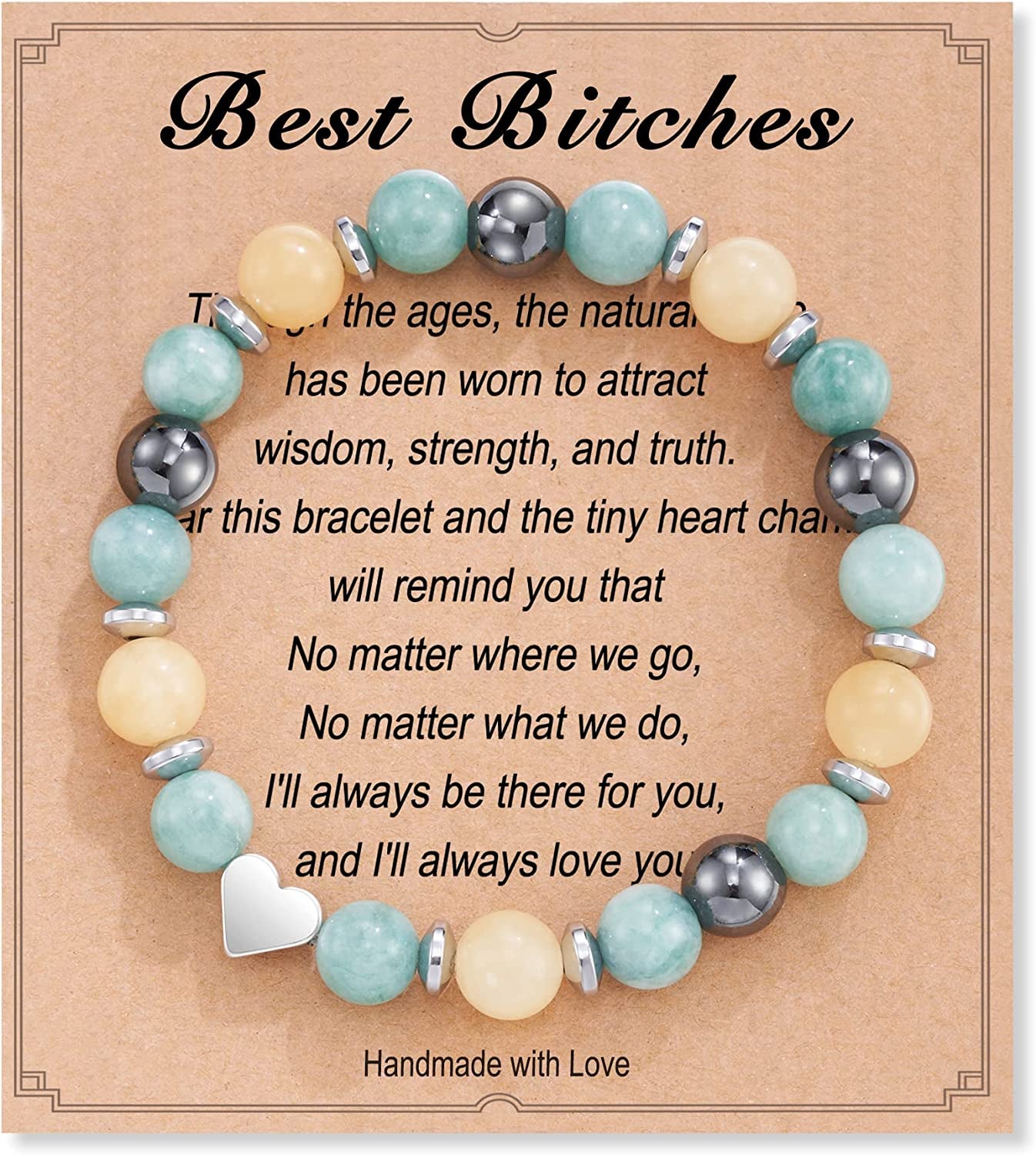 HGDEER Natural Stone Friendship Bracelet, Meaningful Gifts for Women Girls with Gift Message Card Apparel & Accessories > Jewelry > Bracelets HGDEER Bitches - Green&Yellow  