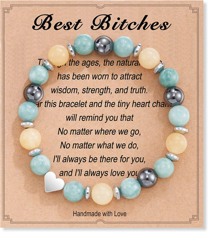 HGDEER Natural Stone Friendship Bracelet, Meaningful Gifts for Women Girls with Gift Message Card Apparel & Accessories > Jewelry > Bracelets HGDEER Bitches - Green&Yellow  