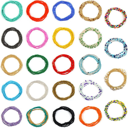 Sanfenly 24Pcs Waist Beads for Women Colorful African Elastic Beads plus Size Waist Chains Summer Beach Bikini Layered Waist Jewelry Belly Beads Body Chains Set Apparel & Accessories > Jewelry > Body Jewelry Sanfenly style1  