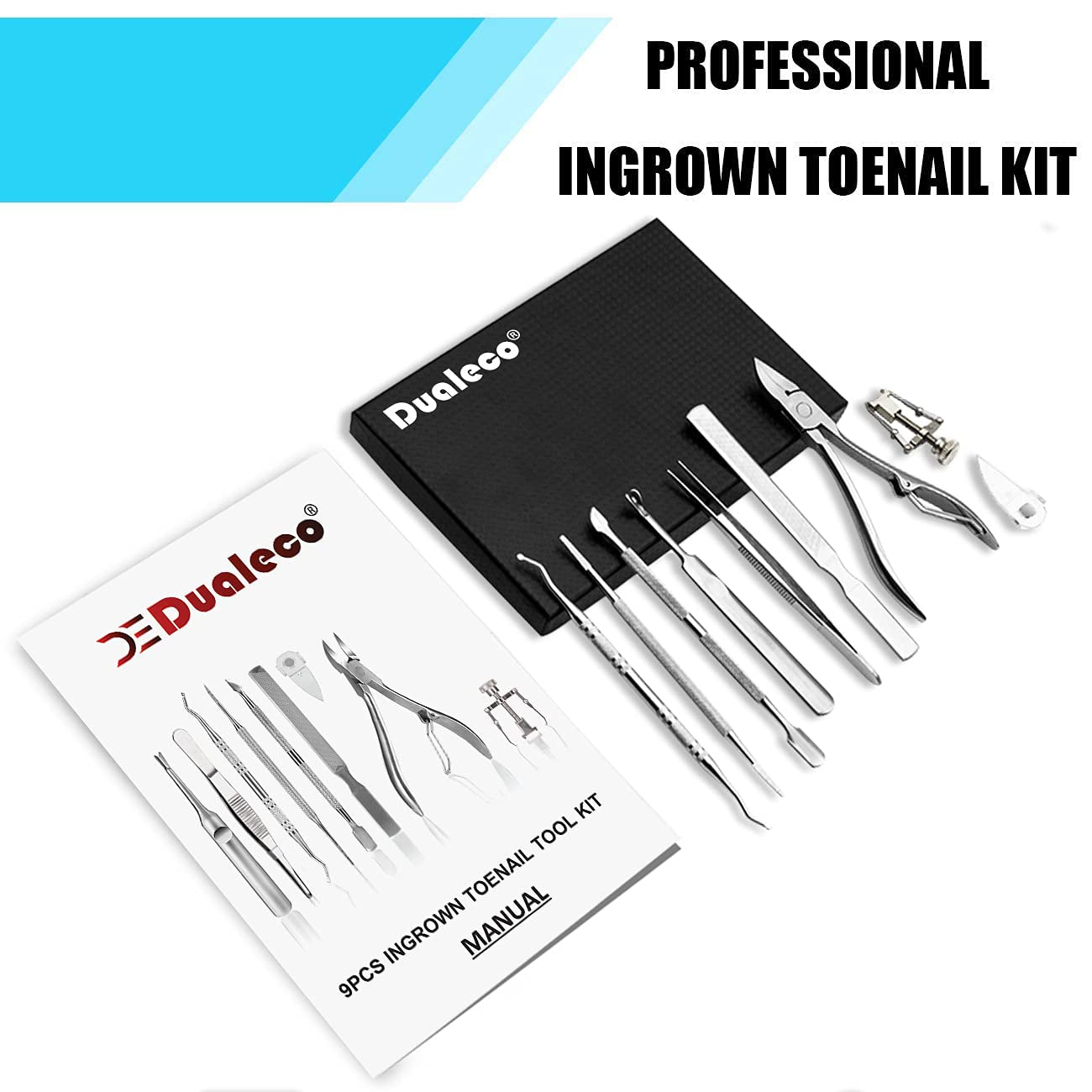 Ingrown Toenail Tool Kit (9PCS), Professional Toe Nail Clipper Set for Ingrown & Thick Nail, Stainless Steel Ingrown Toenail Kit, Surgery Grade Manicure Pedicure Tool by Dualeco Health & Beauty > Personal Care > Cosmetics > Cosmetic Tools > Nail Tools Dualeco   