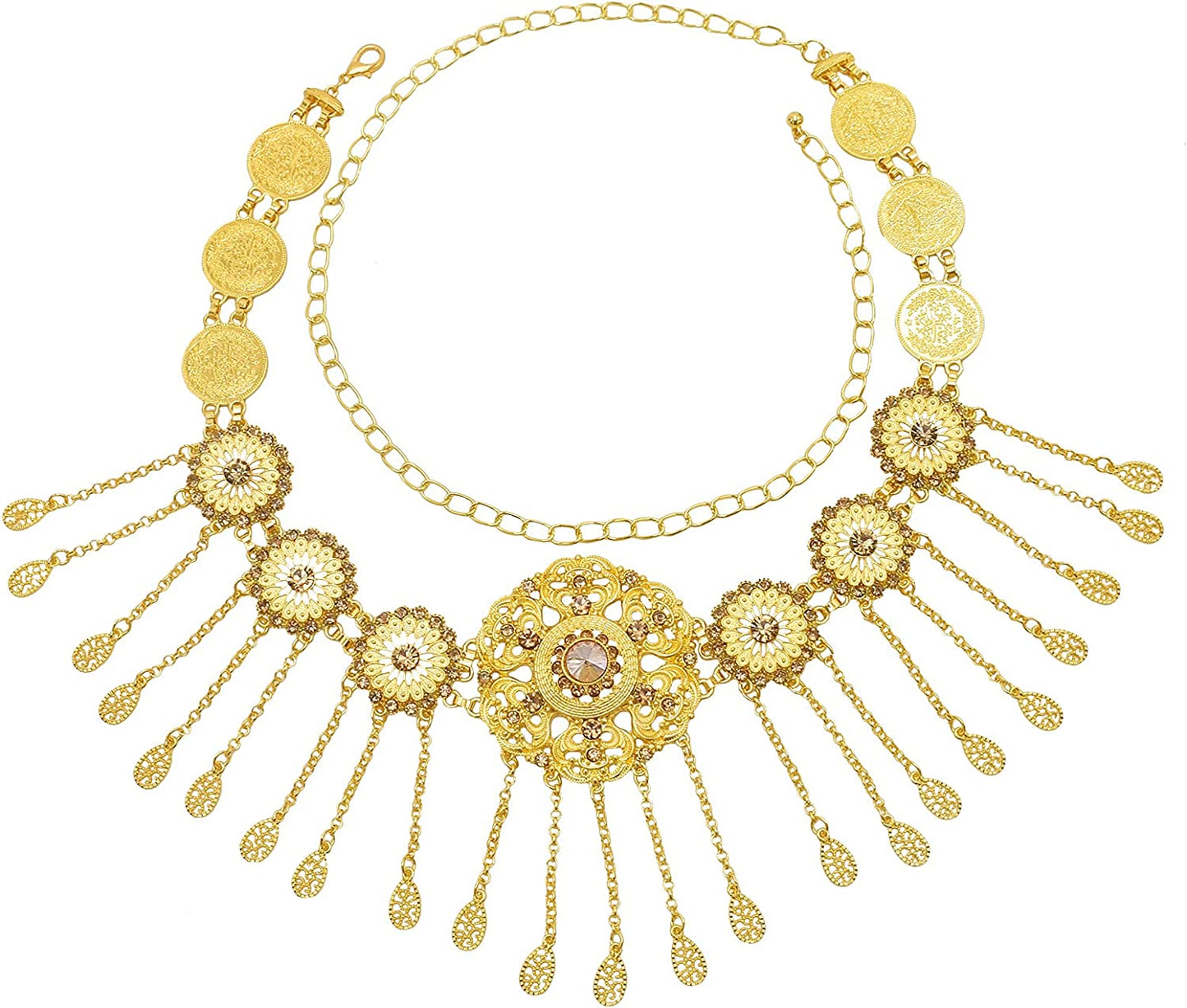 Idealway Indian Style 14 K Gold Plated Crystal Flower Turquoise Waist Belly Chains Dancing Beach Belt Body Jewelry Apparel & Accessories > Jewelry > Body Jewelry idealway Style A  