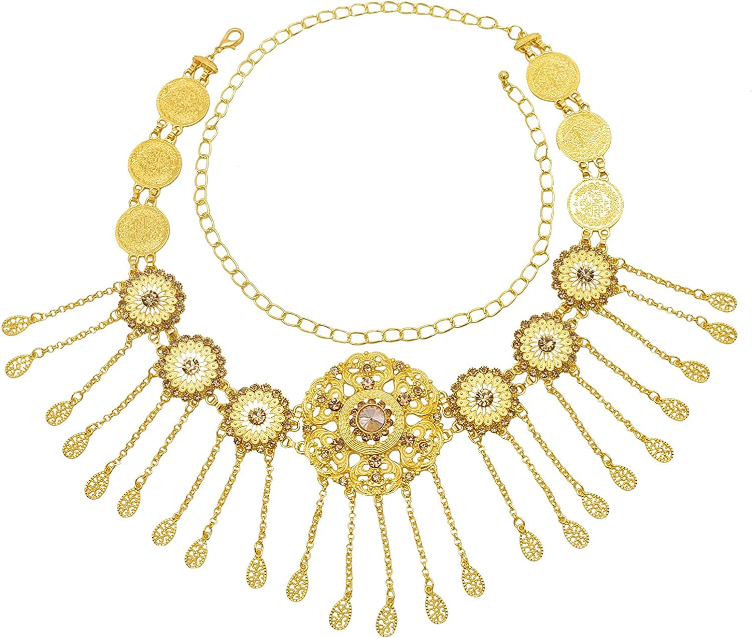 Idealway Indian Style 14 K Gold Plated Crystal Flower Turquoise Waist Belly Chains Dancing Beach Belt Body Jewelry Apparel & Accessories > Jewelry > Body Jewelry idealway Style A  