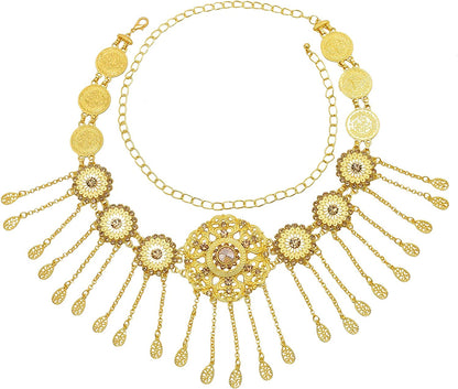 Idealway Indian Style 14 K Gold Plated Crystal Flower Turquoise Waist Belly Chains Dancing Beach Belt Body Jewelry Apparel & Accessories > Jewelry > Body Jewelry idealway Style A  