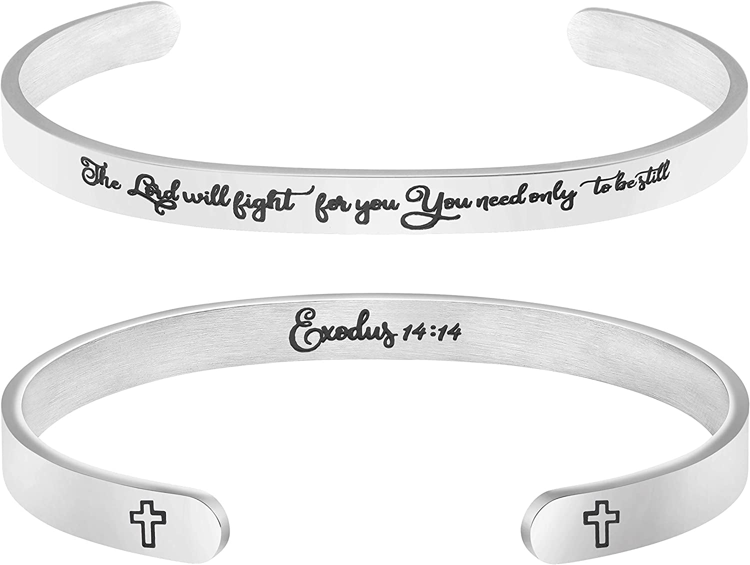 Christian Bracelets for Women Inspirational Gifts Bible Verse Religious Faith Jewelry Cuff Bracelet Mothers Day Christmas Birthday Jewelry for Her Mother Daughter Apparel & Accessories > Jewelry > Bracelets Memgift Exodus 14:14-The lord with fight for you you need only be still  