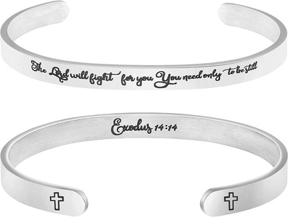 Christian Bracelets for Women Inspirational Gifts Bible Verse Religious Faith Jewelry Cuff Bracelet Mothers Day Christmas Birthday Jewelry for Her Mother Daughter Apparel & Accessories > Jewelry > Bracelets Memgift Exodus 14:14-The lord with fight for you you need only be still  