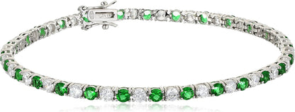 Collection .925 Sterling Silver Alternating AAA Cubic Zirconia Tennis Bracelet, 7.5" Apparel & Accessories > Jewelry > Bracelets Amazon Collection Green  