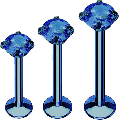 Bodyj4You 3PC Labret Tragus Stud Earrings | 16G Surgical Stainless Steel CZ Crystal | Monroe Helix Cartialge Conch Medusa Lip | Body Piercing Jewelry Set Apparel & Accessories > Jewelry > Body Jewelry BodyJ4You Blue Steel, Blue CZ  