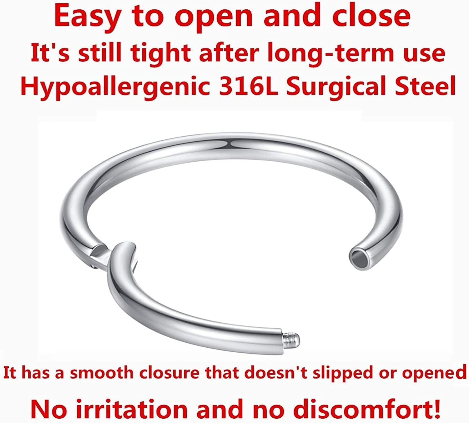 ORANGELOVE Hypoallergenic Nose Rings 20G 18G 16G 14G 12G 10G 8G 316L Surgical Steel Septum Jewelry Hinged Segment Ring Body Piercing Nose Hoop Lip Rings Nose Helix Cartilage Rook Earrings Apparel & Accessories > Jewelry > Rings ORANGELOVE   