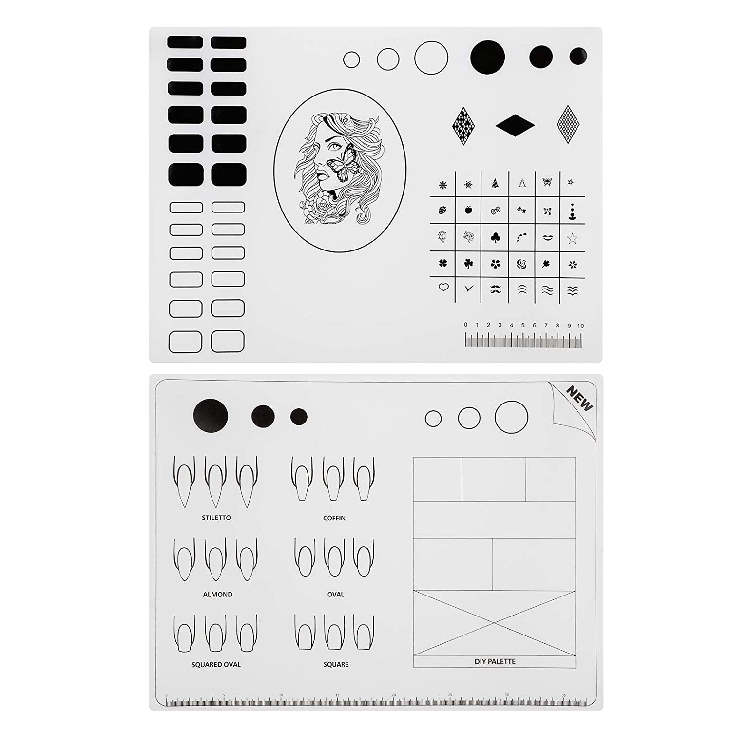 Segbeauty 2Pcs Acrylic Nail Mats, 16" Silicone DIY Nail Art Stamping Mats, Workspace Stamping Plate Manicure Mat, Nail Polish Coloring Practice Pad, Nail Sticker Trainer Guide Table Cover Palette Tool Health & Beauty > Personal Care > Cosmetics > Cosmetic Tools > Nail Tools Segbeauty Diamond Style  