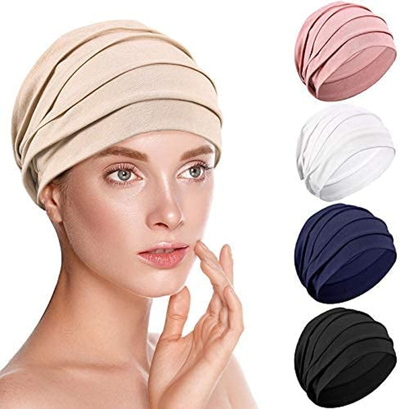 Syhood 5 Pieces Women Turban Soft Sleep Cap Skull Cap Slouchy Beanie Bonnet Hat Women for Sleeping Hair Loss Apparel & Accessories > Clothing Accessories > Headwear Syhood   