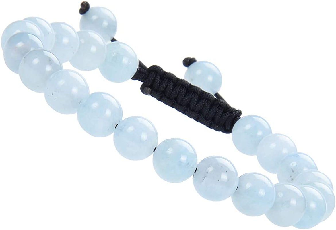 Massive Beads Natural Healing Power Gemstone Crystal Beads Unisex Adjustable Macrame Bracelets 8Mm Apparel & Accessories > Jewelry > Bracelets MASSIVE BEADS Aquamarine  