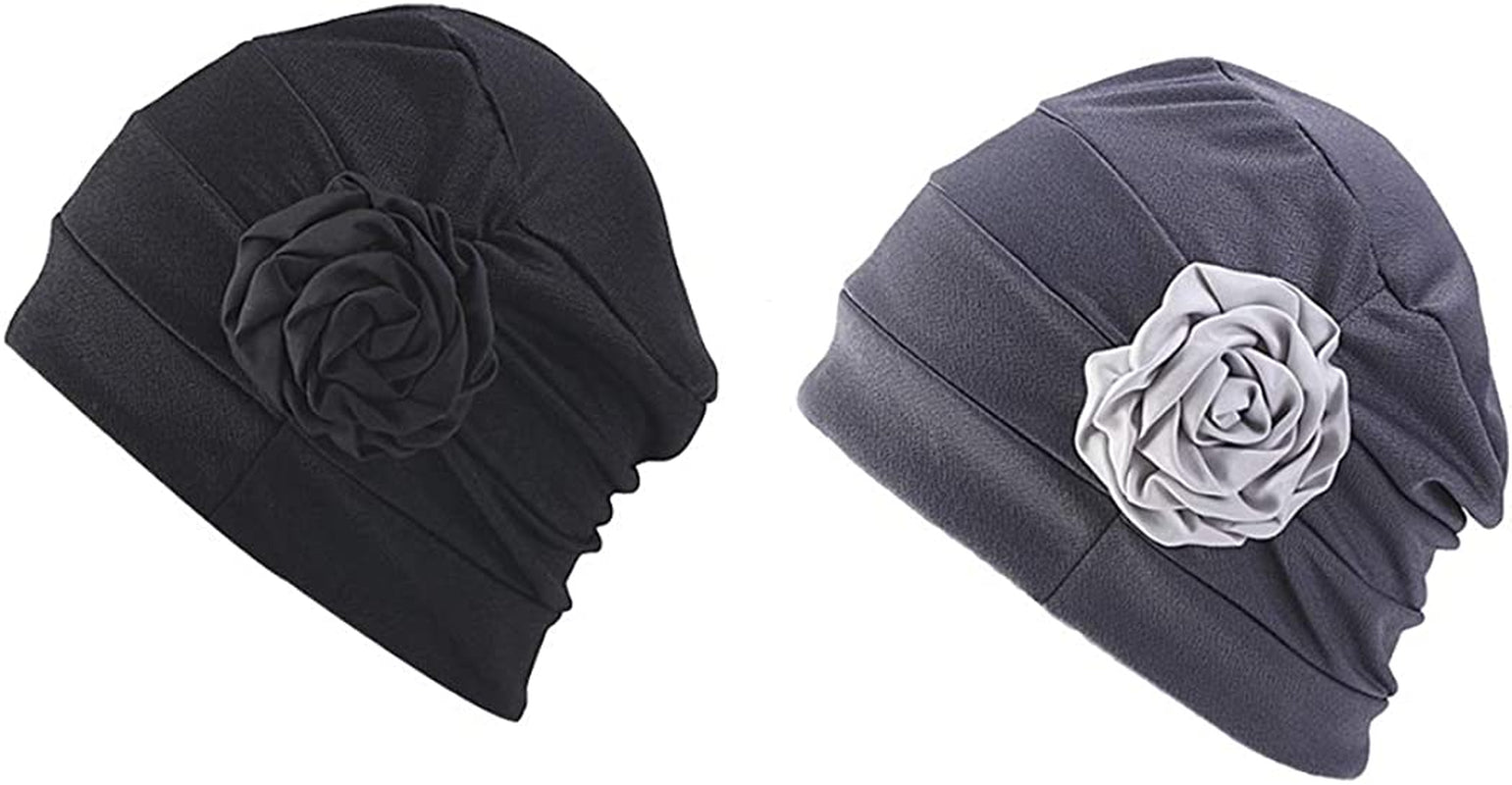 Chemo Headwear Turban Head Wrap Flower Beanie Scarf Cap Hair Loss Hat for Cancer Apparel & Accessories > Clothing Accessories > Headwear LUFUTE 1f- Black+gray  